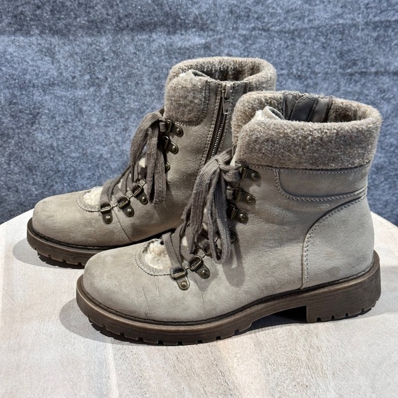 Crown Vintage Antigo Ankle Boots Womens 8M Lined Lace Zip Taupe Tan Combat Boots - Picture 4 of 16